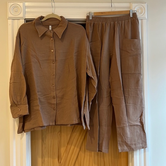 NWOT Rachel Pally Gauze Oversized Yara Shirt & Rami Pant SET, Tobacco - Picture 3 of 14